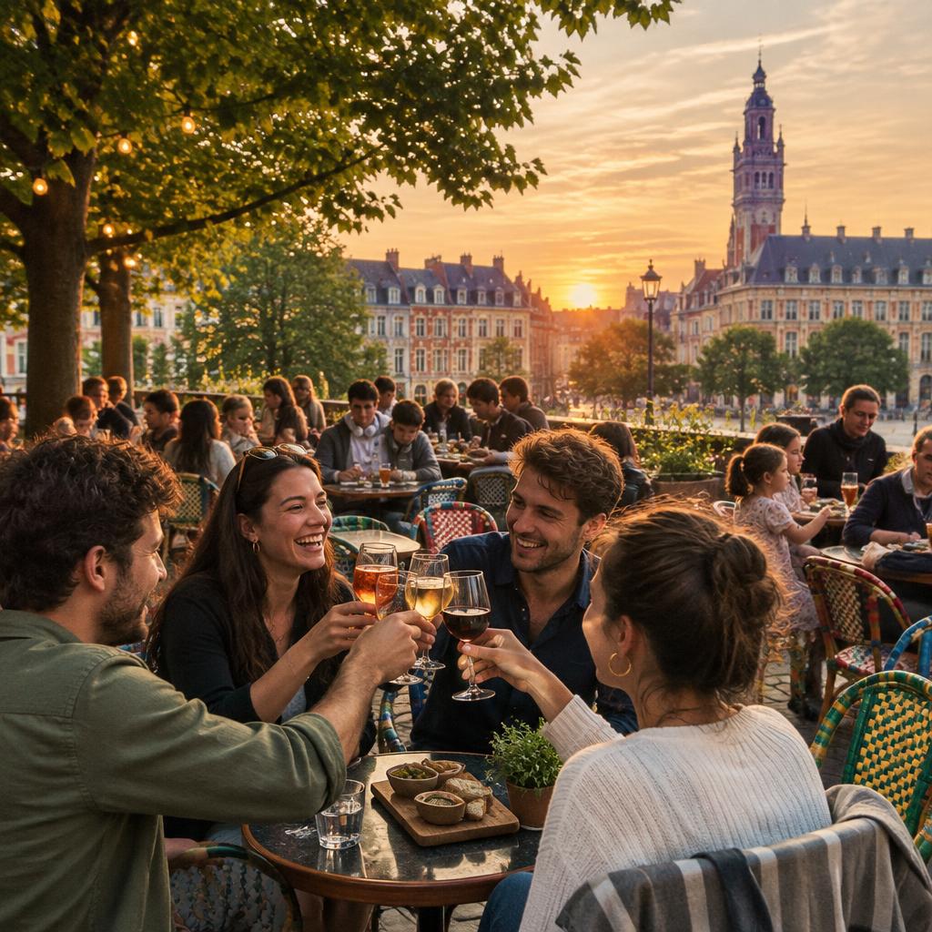 Amis réunis sur la grande terrasse